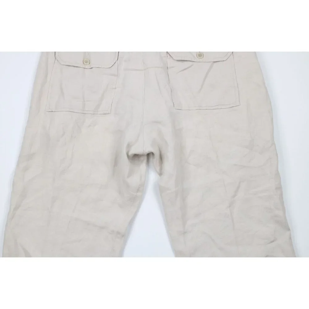 Vintage Banana Republic Mens 34x30 Linen Wide Leg Chino Pants Trousers Beige